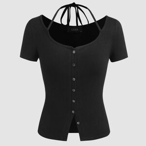 Short Sleeve Halter Neck Button Up Top - Womens S (US 4)